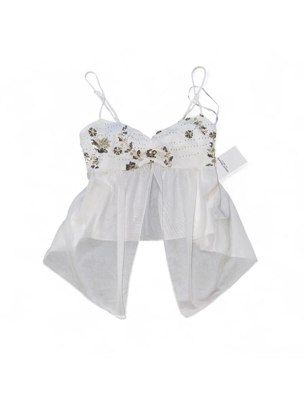White and gold sequence Y2K-style cami fairy top